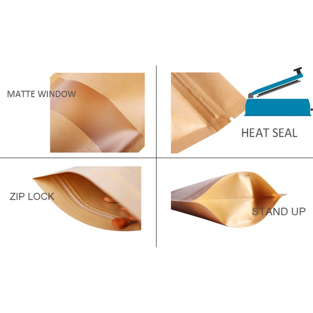 50Pcs/Set Kraft Zip Lock Stand Bags Tea Coffee Bean Candy Food Storage Pouch organizador cocina emballage cadeau Candy Paper bag