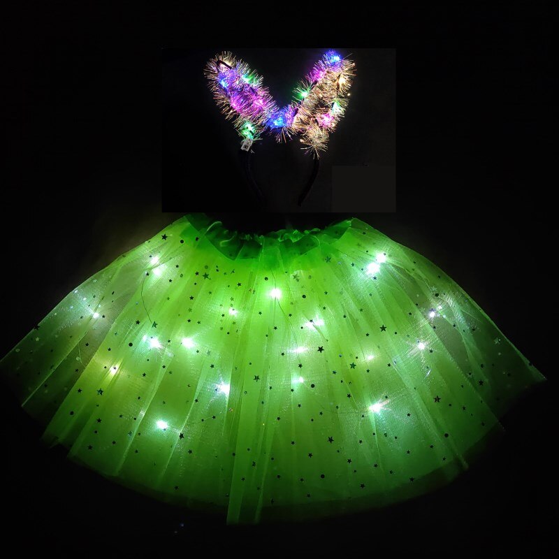 8-12t børne- og piger lysende nederdel led kort nederdel fluffy kort nederdel mærkelig kort nederdel skinnende nederdel hvid nederdel: Fluorescerende grøn