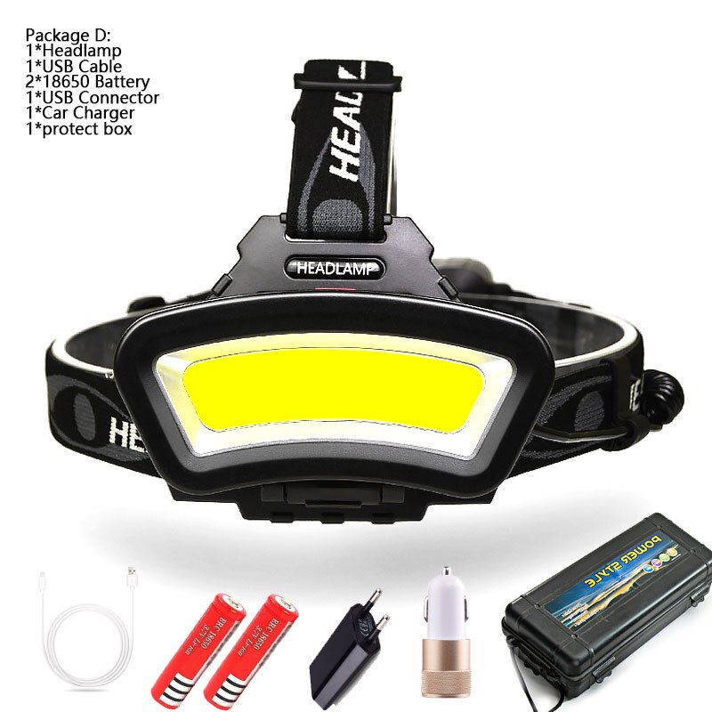 8000lm usb genopladelige led forlygter 200m lange lysafstande vidvinkel cob forlygte lanterne til vandreture udendørs brug 2*18650: D