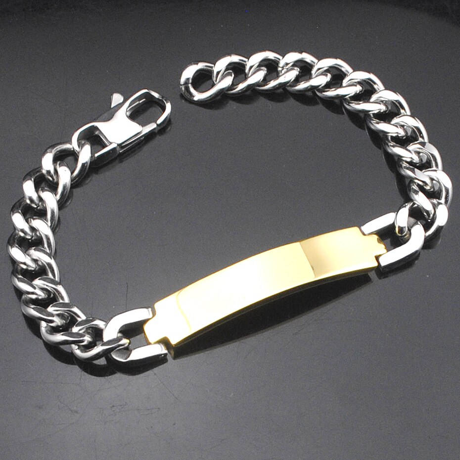 AMUMIU Factory Price Men's ID Bracelet 316L Stainless Steel Gold Color Bracelet For Men HZB003