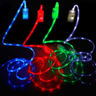 1M luz LED colorida luminosa cargador de teléfono carga sincronización de datos transferencia Cable para teléfono Android