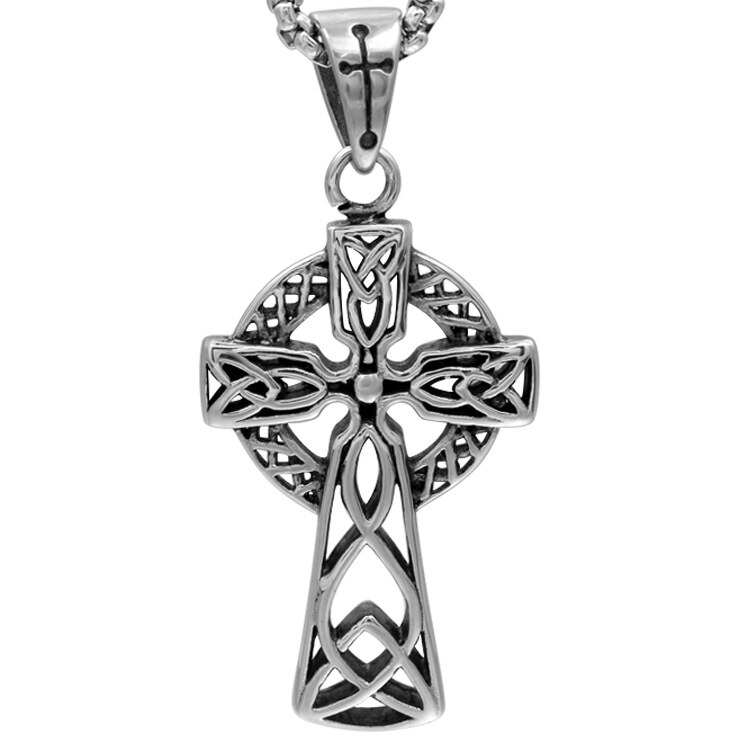 retro Kreuz Wikinger irisch Konzentrischen Knoten Anhänger herren Halskette Lange Kette 24 Zoll Edelstahl Halsketten Punk Männlichen Schmuck: Ursprünglich Titel