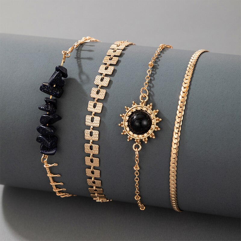 Docona-Conjunto de pulseras de aleación de Metal multicapa para mujer, brazalete bohemio de cristal y piedra media luna, corazón, hoja de árbol, joyería de boda, 9 estilos: 16942