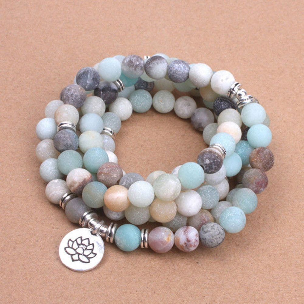 Naturliga färgglada armband matt frostade pärlor med lotus om buddha charm yoga armband bön 108 mala halsband kvinnor: 3