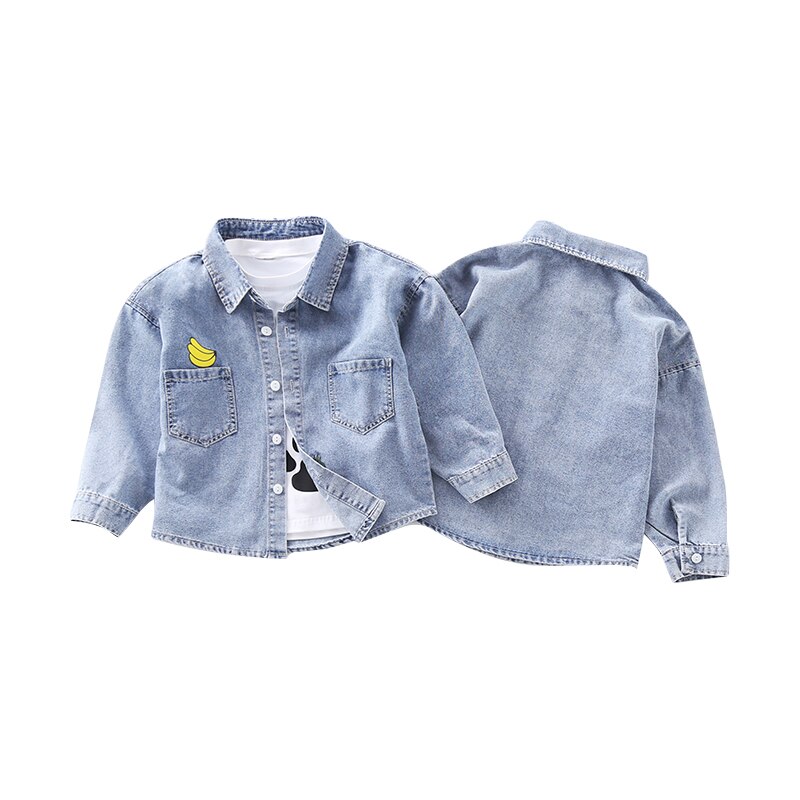 INS bébé garçons Denim chemise coton 2-7 ans à manches longues chemises enfants vêtements enfants vêtements dessin animé imprimé Denim veste