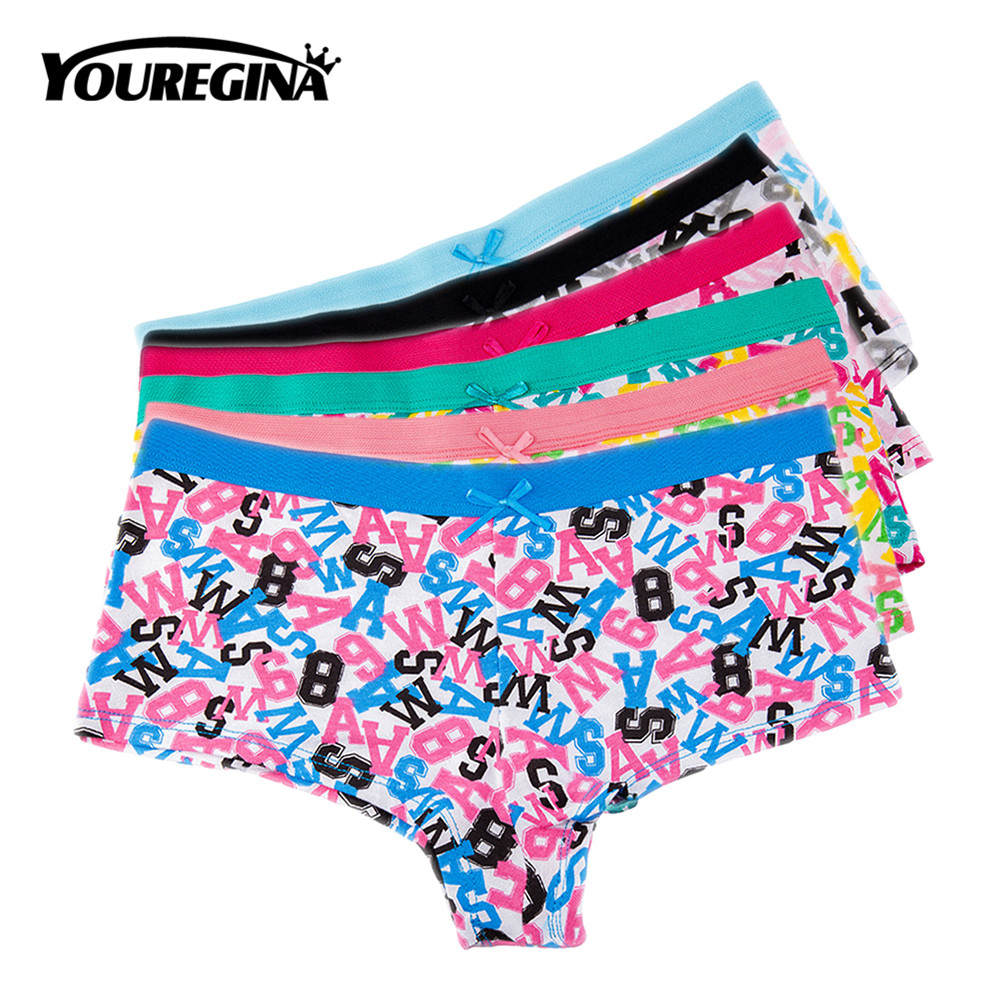 Youregina kvinner sexy boksere kvinne undertøy bomull bokstavtrykk truse dame truser undertøy boyshorts truse 6 stk/lot ml xl