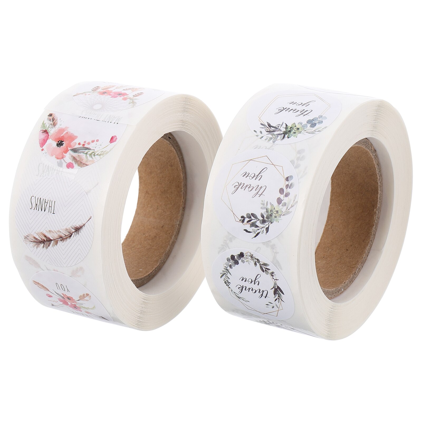 2 Rolls Thank You Tag Sticker Flower Label Wrapping Decals Sealing Stickers
