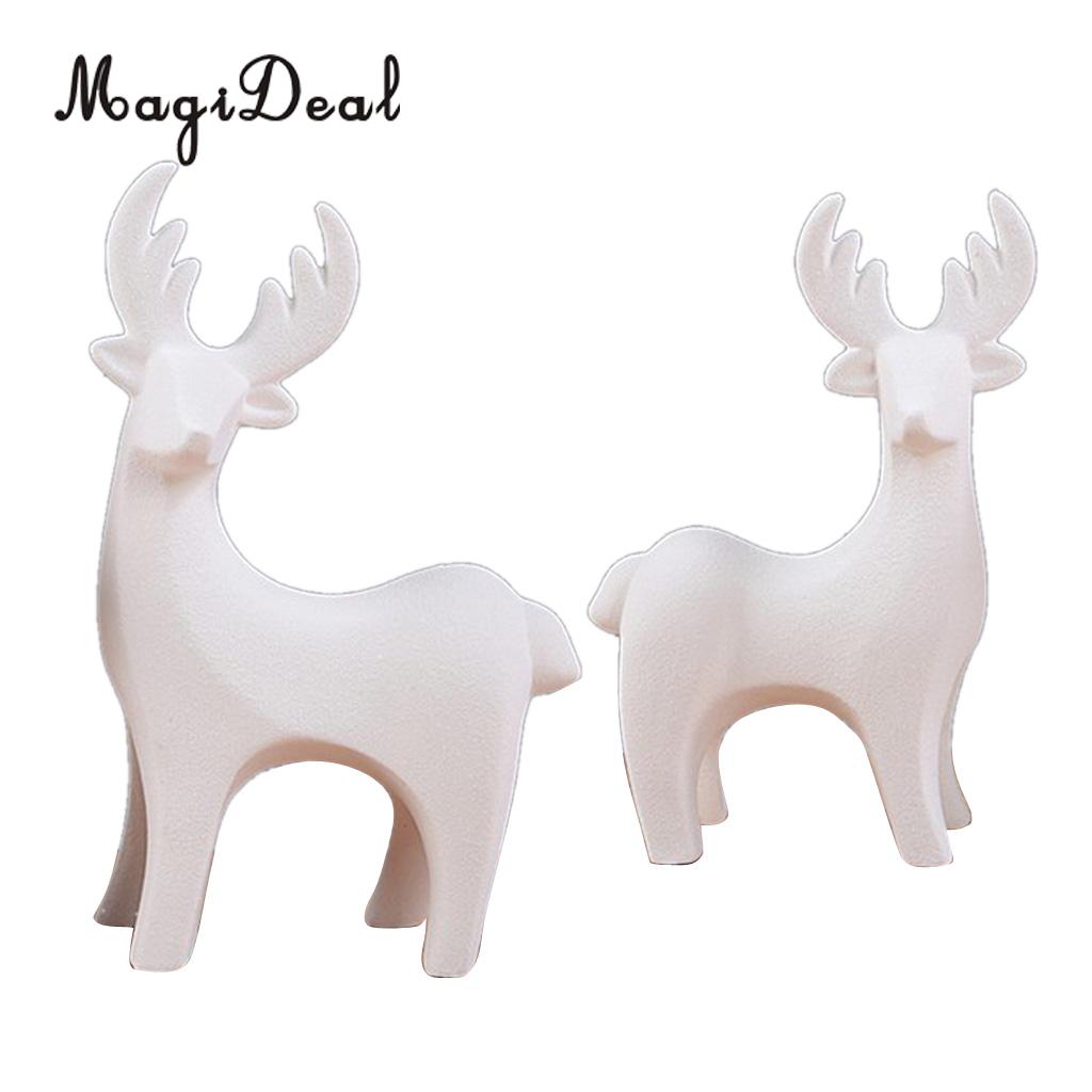 MagiDeal White Ceramic Deer Reindeer Set Figurines Statue Ornament Handcraft Art Collection for Home Decor Christmas