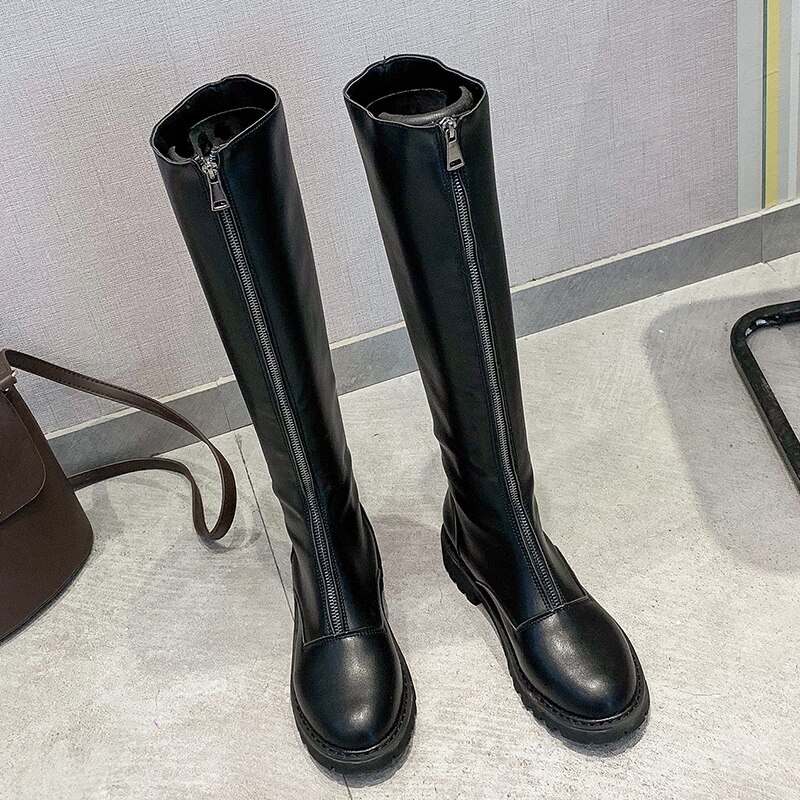 femmes bottes d'hiver et confortable antidérapant imperméable à l'eau avant fermeture éclair bouche peu profonde bottes longues x391: 8.5