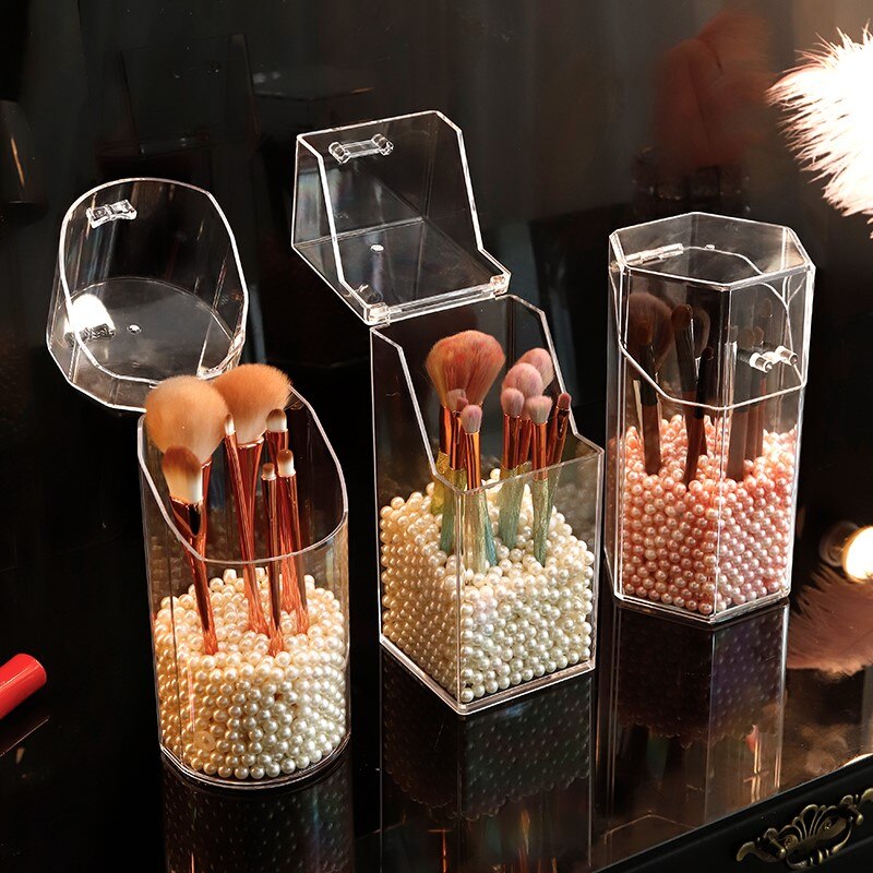 Klar makeup børster holder rund gennemsigtig plastik tom penholder makeup børste organizer kosmetik beholder