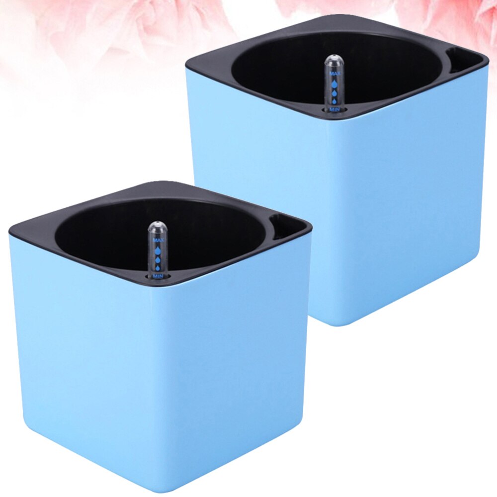 4 Stuks In 1 Set Plastic Lui Bloempot Double Layer Vierkante Lade Box Planter Self Watering Bloempot Grote Capaciteit water Plantin: Sky-blue / 13X14CM