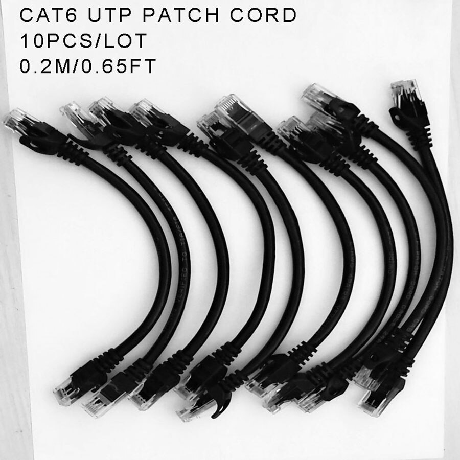 10 Stks/partij 0.5ft 0.65FT 1FT CAT6 Utp Ronde Kabel Ethernet Kabels Netwerk Draad Kabel RJ45 Patch Cord Black lan Kabel