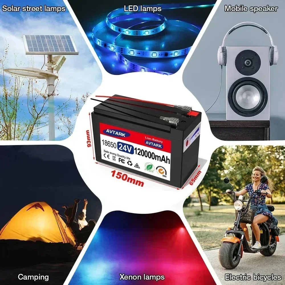 24V LiFePO4 65Ah 100Ah 120Ah Electric Vehicle Battery Pack 18650 Lithium Battery with Built-in BMS 30A High Current for EV