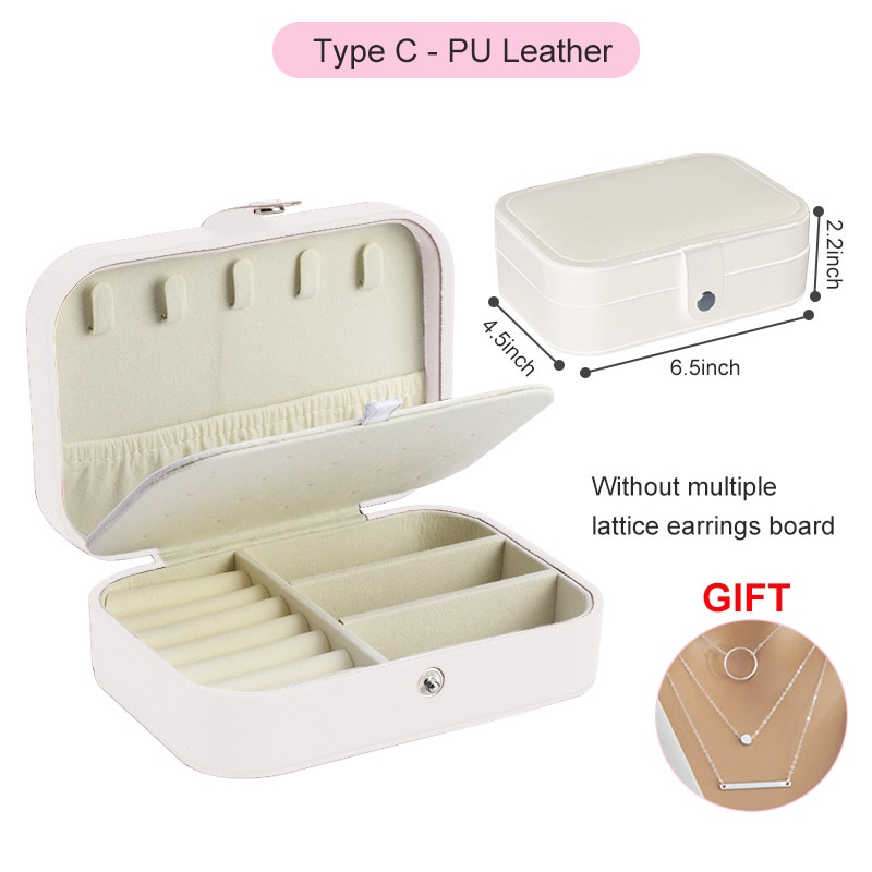 PU Leather Jewelry Box Storage Box Ring Display Lady Case Portable Jewelry Organizer for Necklaces Joyeros Organizador De Joyas: C White