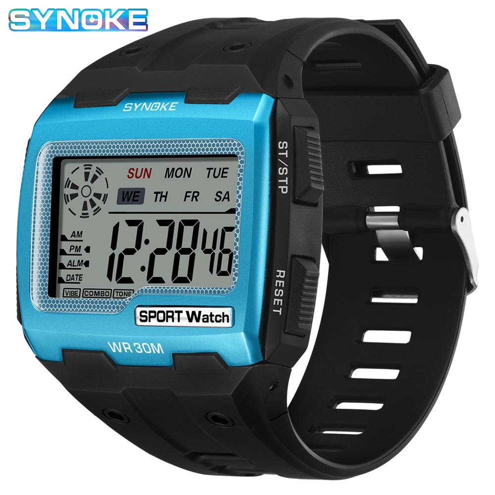 Synoke Sport Mannen Digitale Horloges Casual Grote Wijzerplaat Waterdicht Wekker Stopwatch Chronograaf Led Display Relogio Masculino