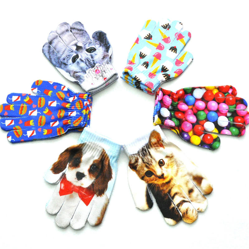 Balleenshiny 3D Animal Print Painted Knit Gloves Children's Winter Warm Gloves Kids Gloves Winter Warmer Newborn Baby Gloves