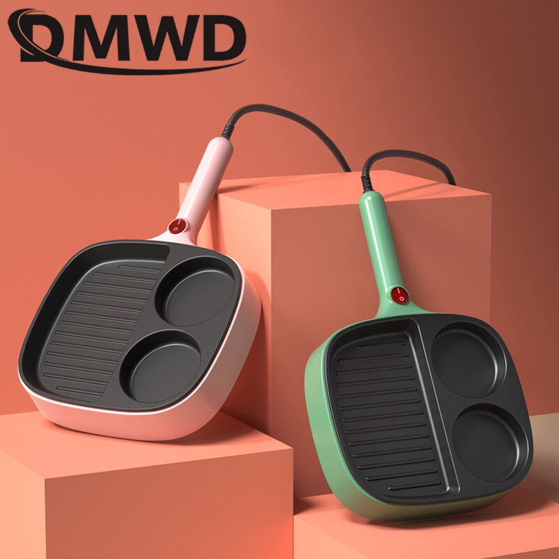 DMWD-sartén eléctrica 3 en 1 multifuncional, antiadherente, sin humo, para carne, huevo, tortilla, Cocina Para salchichas, Mini máquina de desayuno, 220V