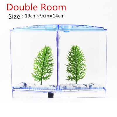 Blue Acrylic Aquarium Betta Tank Mini Incubator Fishbowl For Fry Isolation Hatchery Guppy Fish Reptile Cage Turtle House: 2 rooms