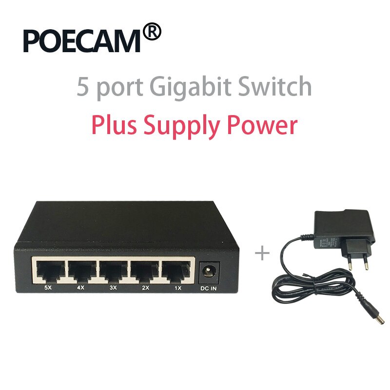 5 Port 1000Mbps Gigabit Switch network switches Optinal US EU plug plastic shell shenzhen factory porduction support OEM ODM: Steel with Power