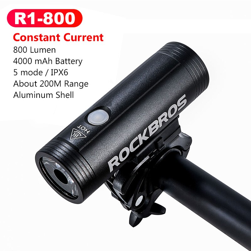 ROCKBROS 400/800 Lumen Bike Front Light Rainproof Bicycle LED Light Flashlight USB Charging MTB Road bike HeadLight Floodlight: R1-800 Lumen