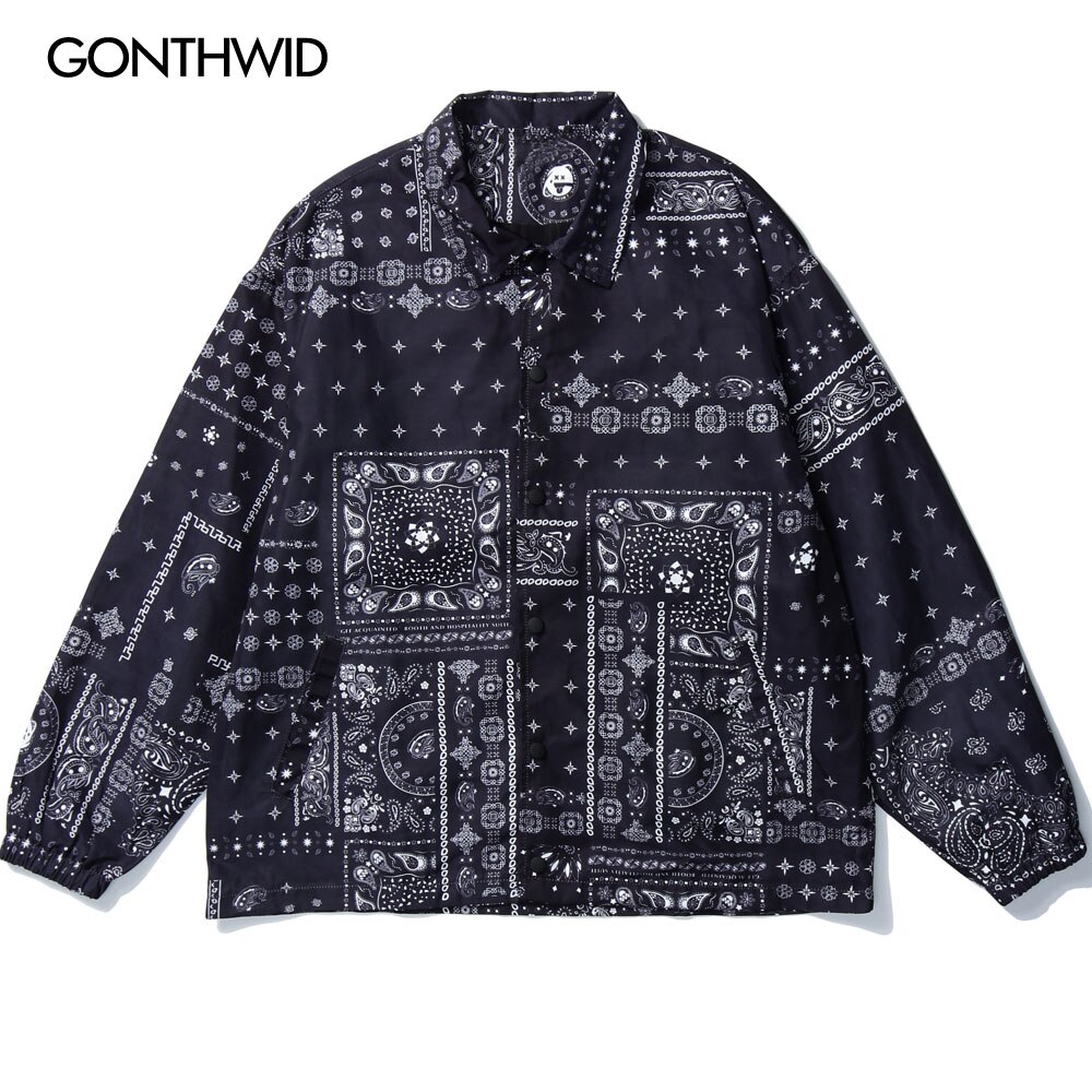 Gonthwid broderade bandana lapptäcke coachjackor hip hop casual streetwear rockar herr harajuku outwear tops