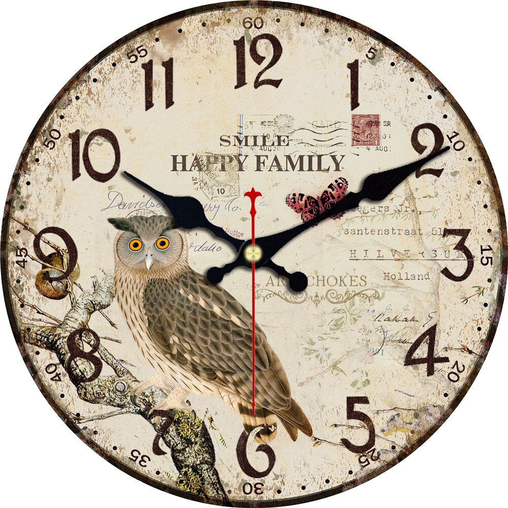 Grote Houten Wandklok Stille Woonkamer Muur Decor Saat Home Decoratie Muur Horloges Vogel Uil Reloj De Pared: 12956 / 6inch(15cm)