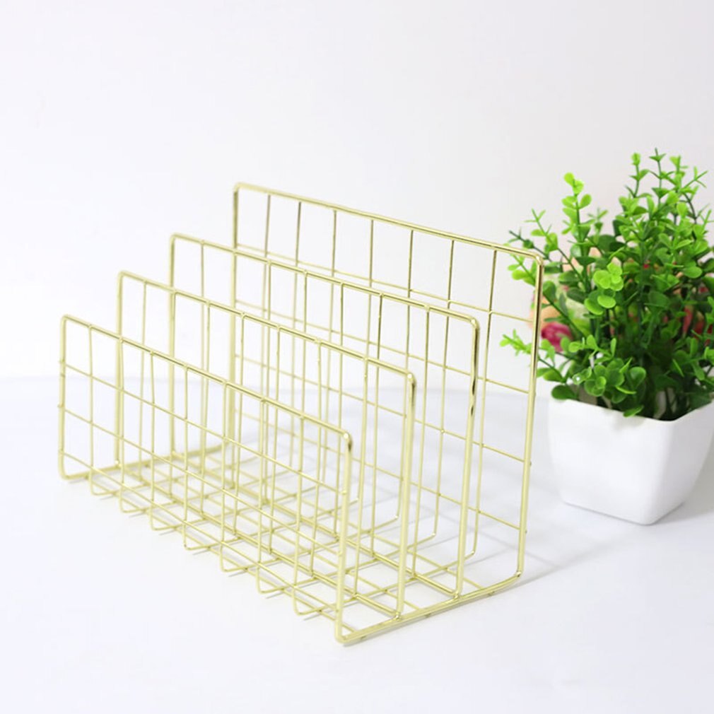 Durable et pratique en fer forgé métal trois grille bibliothèque livre bureau debout décoration fichier et organisateur de livre