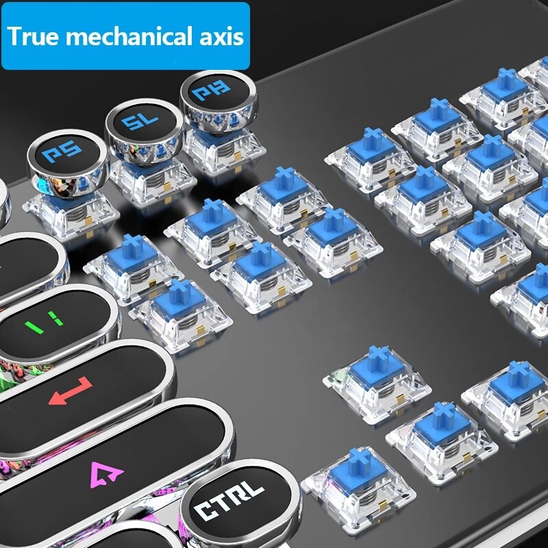 K820 retro punk plated knob light wired keyboard computer game green axis mechanical keyboard