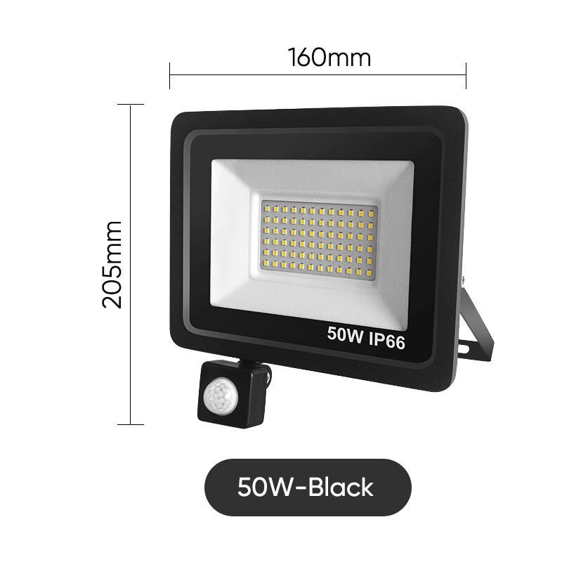 LED Floodlight RIP Motion Sensor IP66 Outdoor Waterproof 10W 20W 30W 50W 100W Garden Landscape Spotlight Gateway Wall Light: Black 50W / Warm White (2700-3500K)