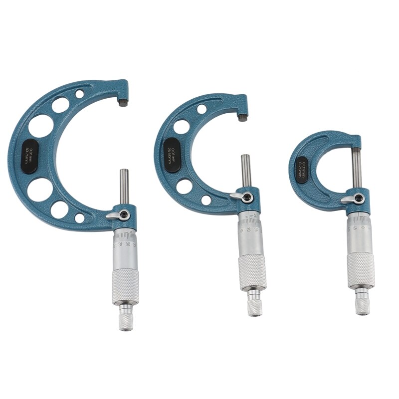 Retail 3Pcs Micrometer Set Bearing Steel High Accuracy Outside Diameter Wrench Measurement Tool 0 -75Mm Measurement Tool