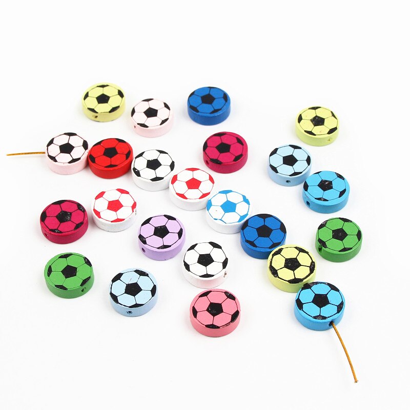 Cute Football Pattern 20Pcs Lead-Free Wood Beads For Jewelry Making Accessories Bracelets DIY Craft For Child 20mm: Color 14