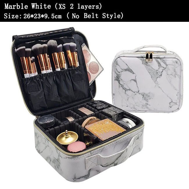Kobiety PU skóra makijaż torba profesjonalny Manicure artysta torba na kosmetyki kobiece zestawy pełny Organizer na kosmetyki wózek Beauty Box: Marble White XS