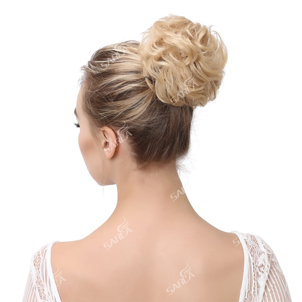 Extension capillaire Chignon élastique bouclée, Postiche Afro à Clip, Postiche Chignon synthétique, coiffure décoiffée, coiffure pour mariage, Q7