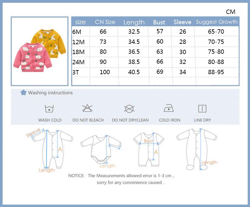 Primavera y otoño nueva ropa de bebé niña, botón de manga larga de punto suéter de punto abierto Tops rosa amarillo estampado de animales caricatura traje