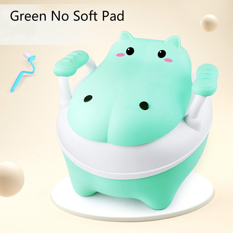 Orinal para bebés niños silla de asiento de entrenamiento portátil lindo hipopótamo viaje olla niños inodoro con cepillo de orinal gratis: Green No Soft Pad