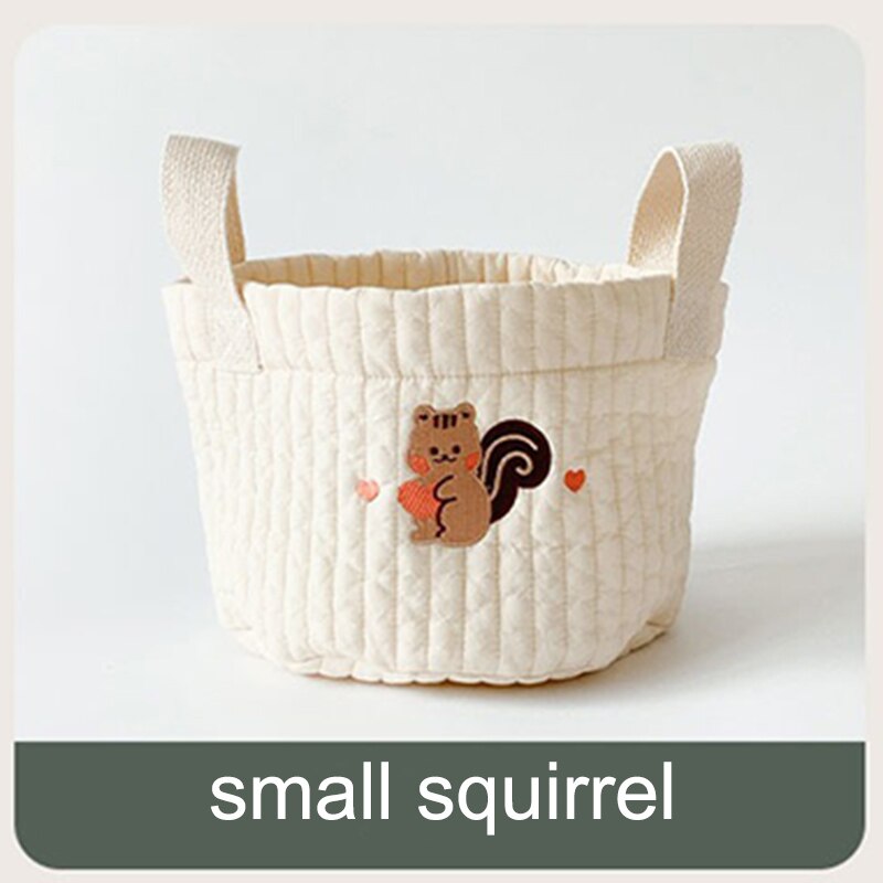 Sacs à couches brodés ours fleur pour bébé garçon fille -né sac à couches organisateur pour maman vêtements jouets sac de rangement panier: small brown squirrel