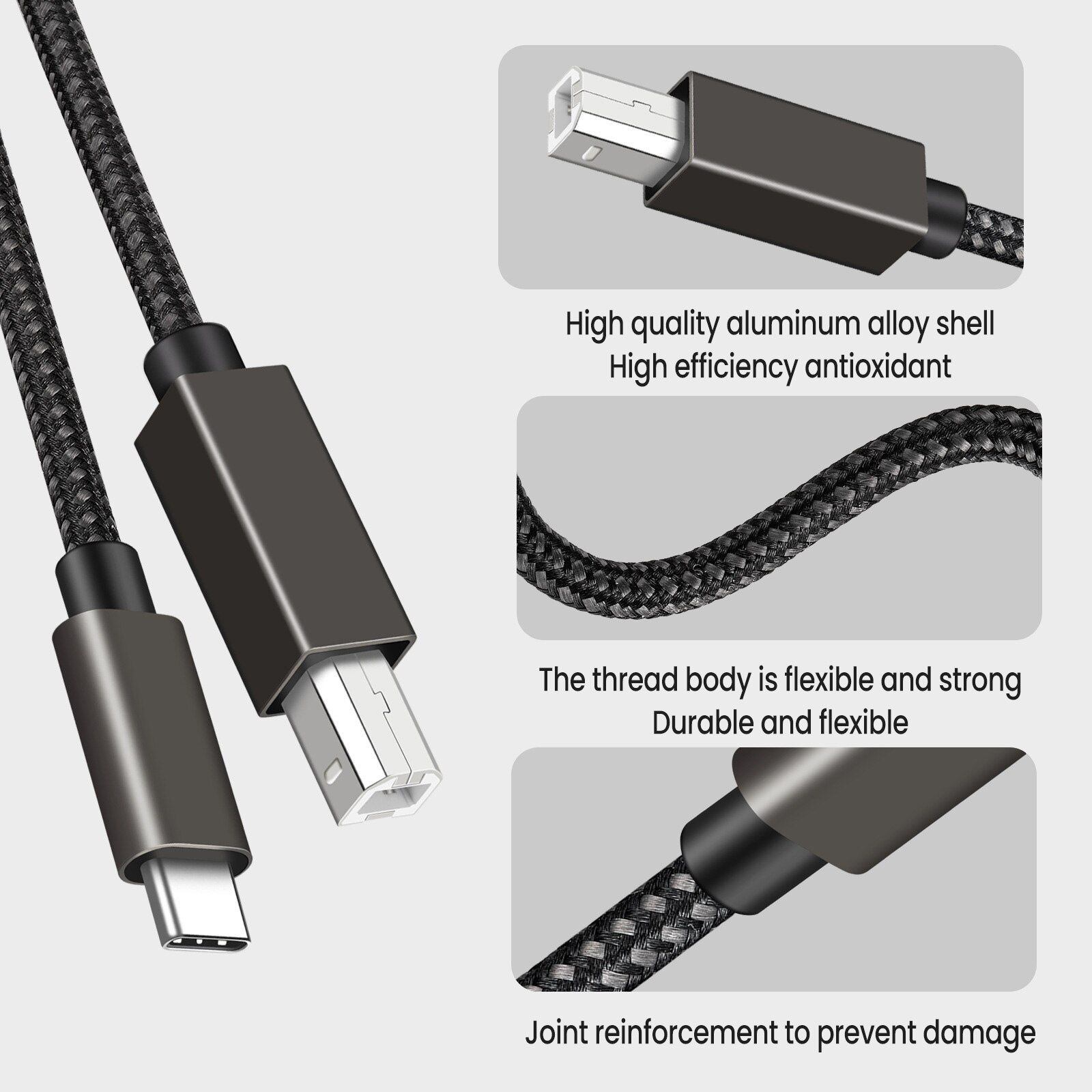 Usb C Naar Usb B 2.0 Printer Kabel Gevlochten Printer Scanner Snoer Voor Macbook Pro Air Epson Hp Canon Samsung printer Scanner 1//2/3M