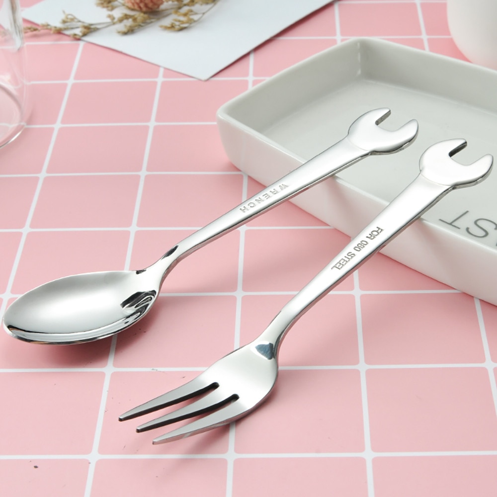 tenedor en forma de llave, cuchara de acero inoxidable, vajilla para el hogar, de cocina, fruta descastada, tenedores y cubertería de ensalada FD