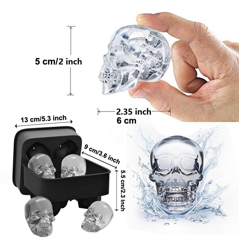 Walfos 1pc butikk isterningsbrett pudding formen 3d skalle silikon 4- hulrom diy ismaskin husholdningsbruk