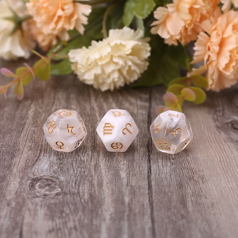 3pcs/set 12-Sided Two-color Bleached Astrological Dices Table Board Role Playing XXUF