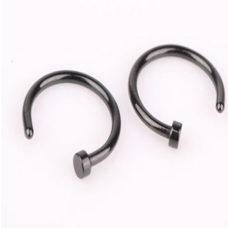 10 Pcs Medische Titanium Silver Hoop Neuspiercings Clip On Ear Lip Navel Piercing Nep Percing Sieraden Vrouwen pircings: black