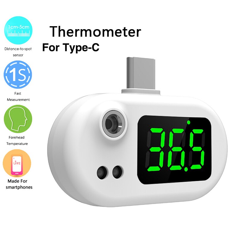 USB Smart Infrared Thermometer Mini Mobile Non-Contact Digital Thermometer Portable Temperature Measurement Meter Parts: white  tc