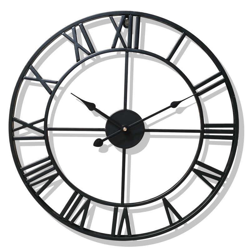 40/45cm nordiska metall romerska väggklockor retro järn runt ansikte svart guld stor utomhus trädgård klocka heminredning: A / 45 cm