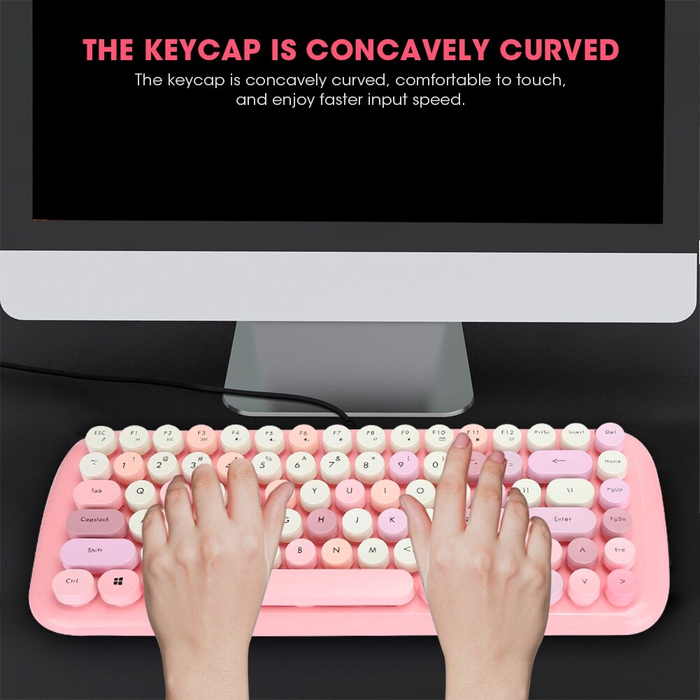 2.4 ghz draadloos toetsenbord muis kammen draadloos toetsenbord muis set mini roze gemengde kleuren ronde toetsenkap kantoorbenodigdheden