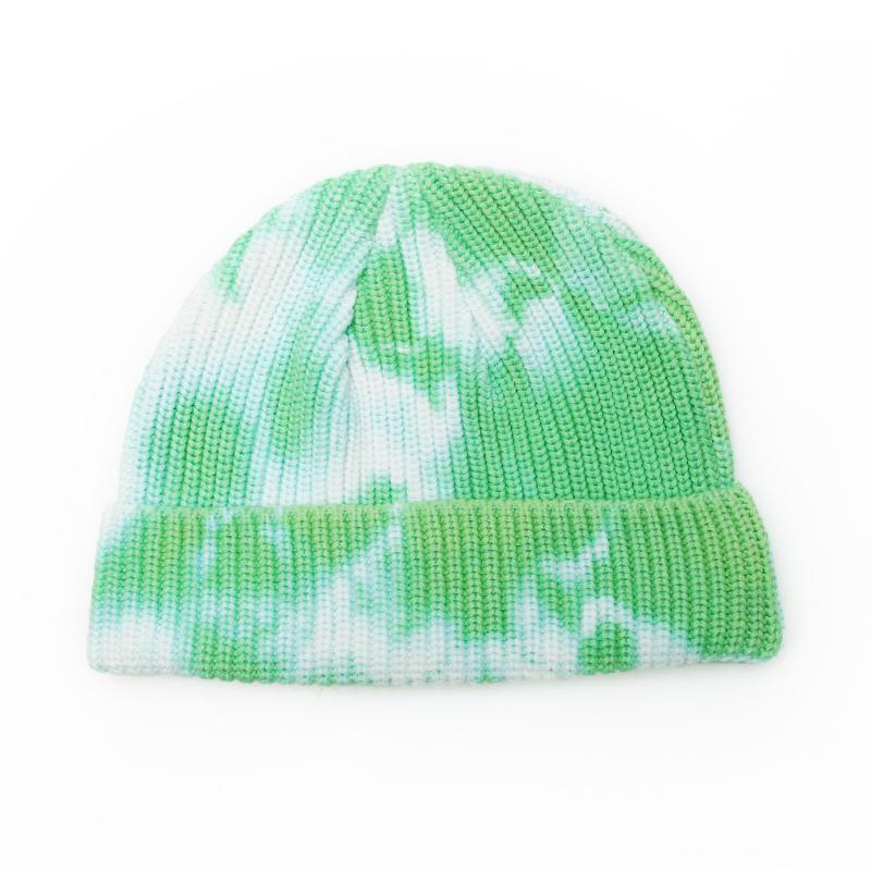Unisex Autumn Winter Tie-Dye Ribbed Knitted Hat Soft Cuffed Short Melon Cap Men Women Sailor Style Beanie Hat: Green