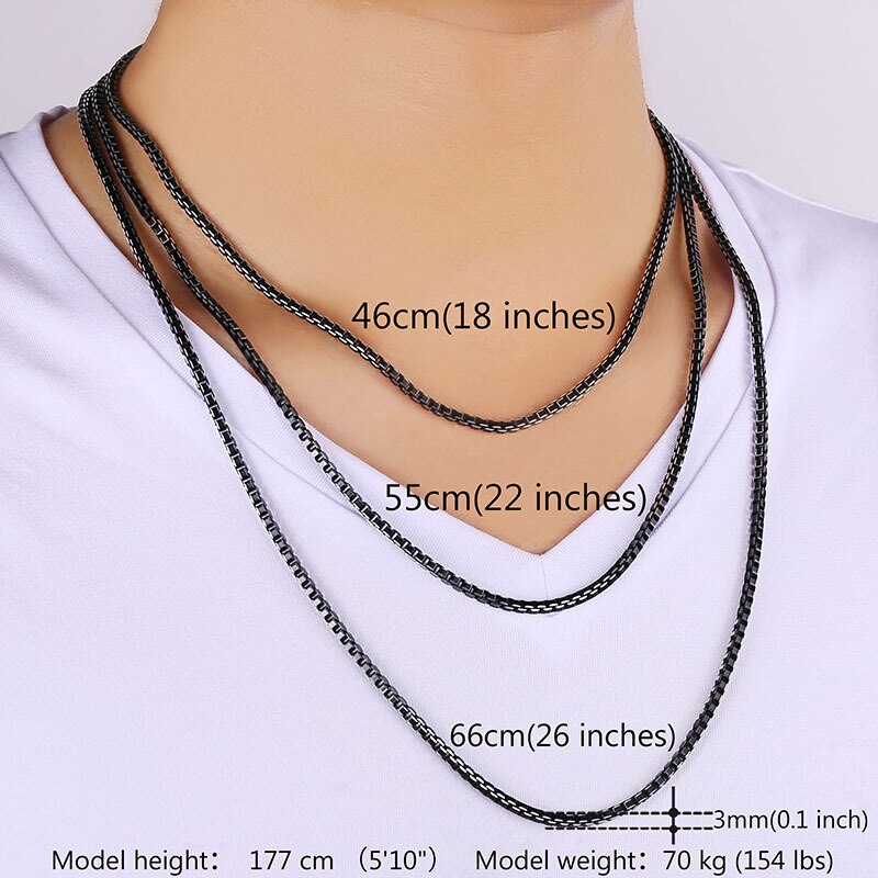 Collare Men Chain Necklace Hip Hop Box Link Chain 6mm Width 316L Stainless Steel Black Men Jewelry N511