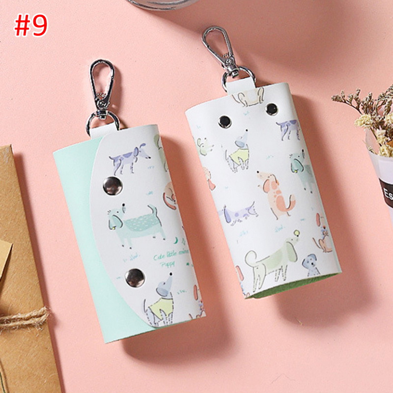 Puimentiua Animals PU Leather Key Holders Bag Case Cover Women Cute Car Keychain Fameal Key Keychain Ring Pouch Case Bags: 9