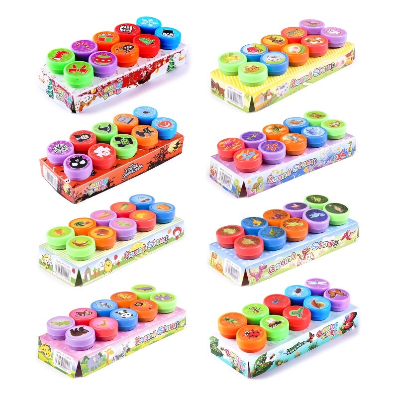 Self-ink Seal Stamp Homework Review Stamper Cartoon Stamps School Teacher Props Interactive Children Education Toy 10pcs