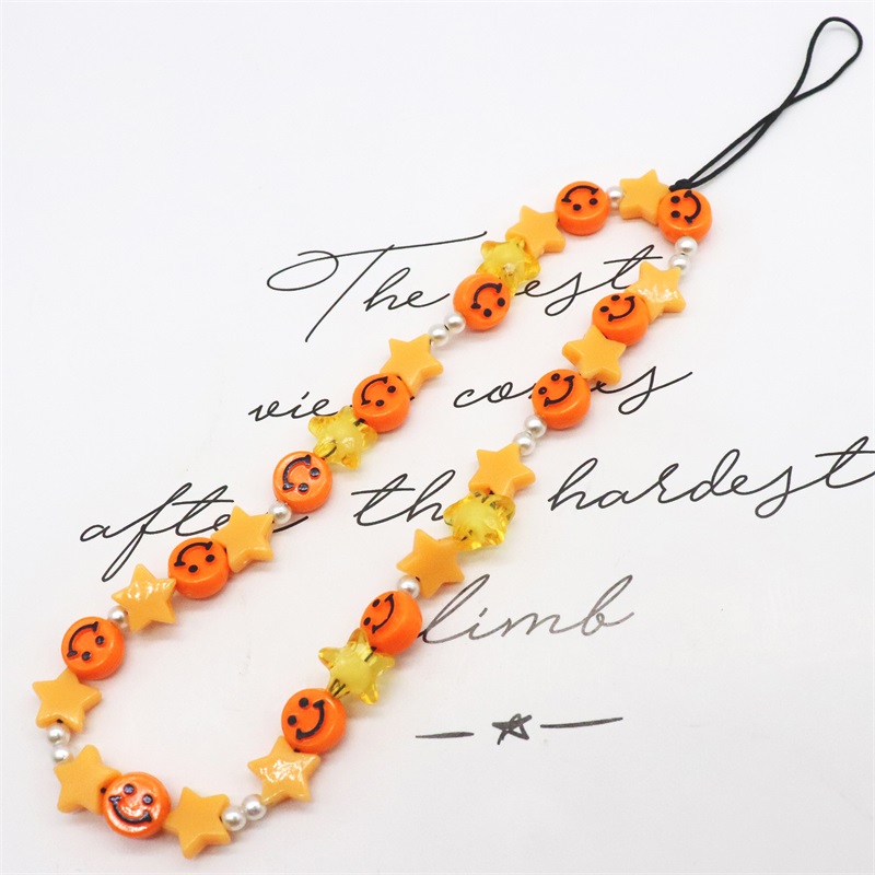 Blauwe Ster Bohemian Kleurrijke Zachte Klei Mobiele Telefoon Keten Voor Vrouwen Acryl Regenboog Keramische Liefde Kristal Kralen Mobiele ph: Goud-kleur