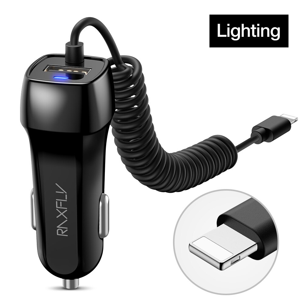 RAXFLY Charger for Cigarette Lighter With Spring USB Cable 10W Car Charger For iPhone Lightning Cables Micor USB Type-C Cable: Lighting Cable